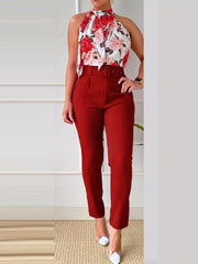 Floral Print Sleeveless Top & Solid Pants Set