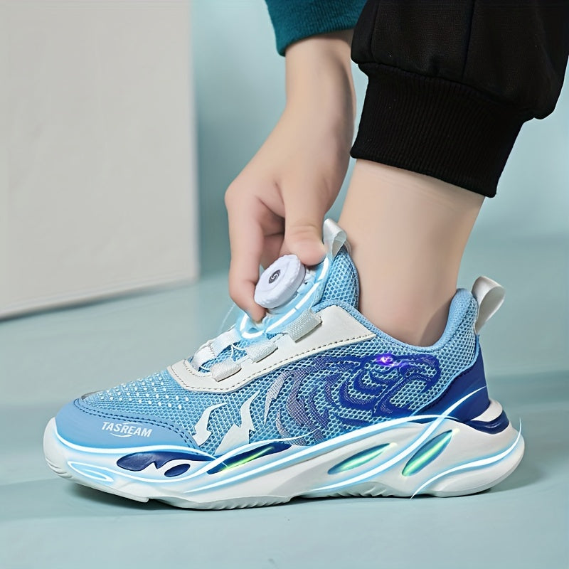Boys Low Top Woven Sneakers Rotating Button Lightweight Anti Slip