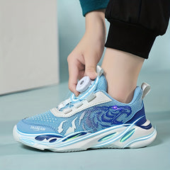 Boys Low Top Woven Sneakers Rotating Button Lightweight Anti Slip