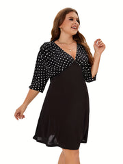Women's Dot Print V Neck Mini Dress