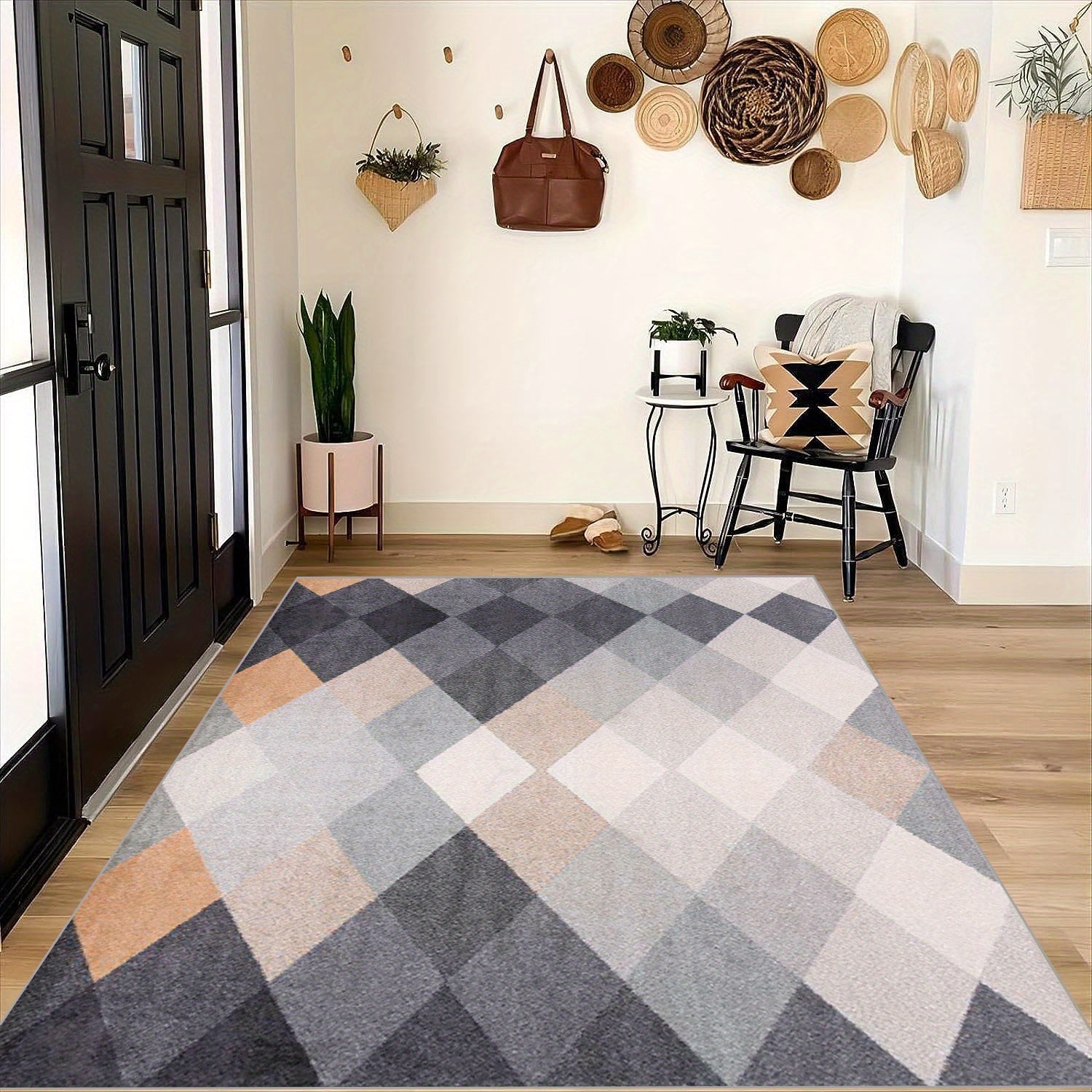 Geometric Absorbent Non Slip Rug Soft Faux Sheepskin Floor Mat