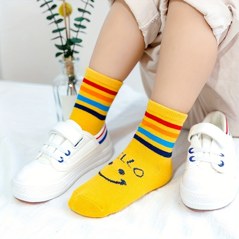 Kids Cartoon Slime Face Colorful Stripes Crew Socks Boys Girls All Seasons