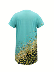 Leopard Print V-Neck Tee Dress With Pockets
