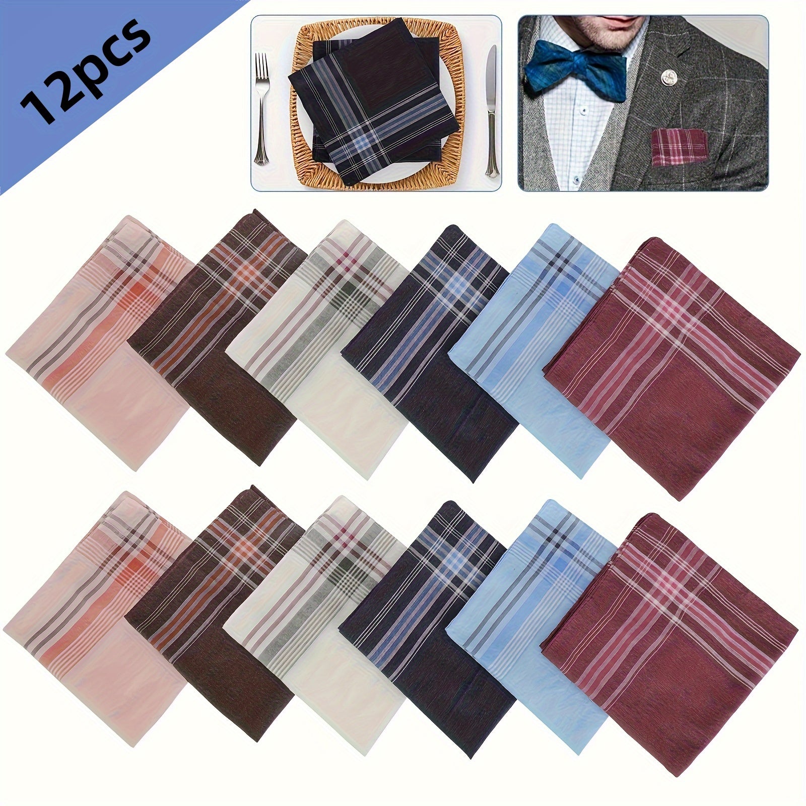 Retro Plaid Handkerchiefs - Set of 12pcs