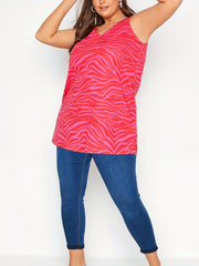 Animal Print V Neck Tank Top Medium Stretch