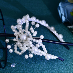 Beaded Flower Hairband for Women Resin Pearl Headpiece with Pearls