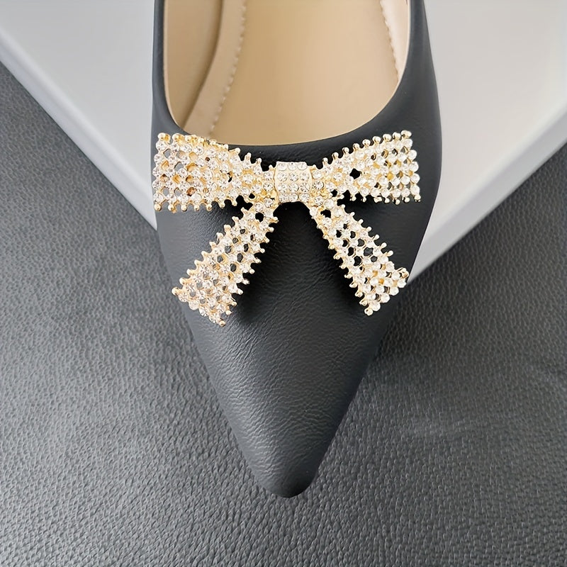 Women's Rhinestone Bowknot Slip-On Low Heel Point Toe Shoes