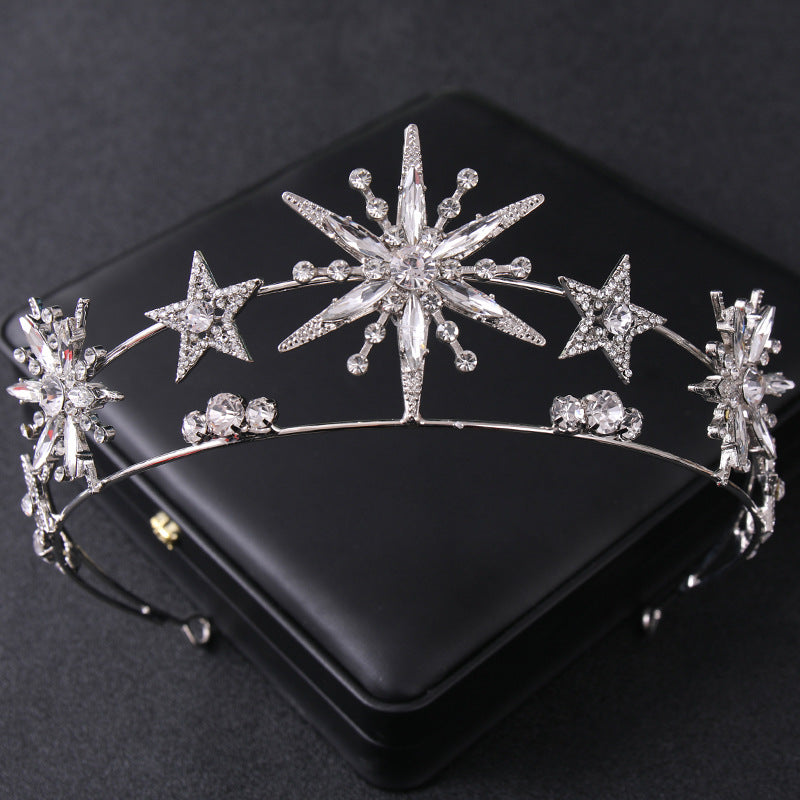 Vintage Star Wedding Crown Tiaras Golden Rhinestone Hair Jewelry