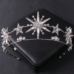 Vintage Star Wedding Crown Tiaras Golden Rhinestone Hair Jewelry