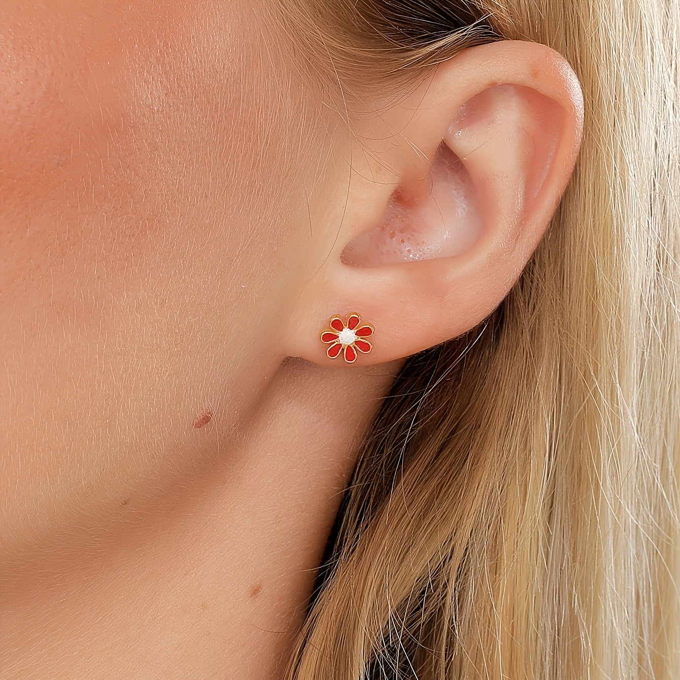 Colorful Flower Stainless Steel Stud Earrings
