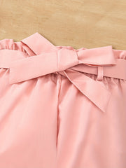Girl's Ribbed Long Sleeve Top & Belted Pants Set - Casual Outfits