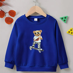 Bear & Skateboard Print Boys Pullover Sweatshirt