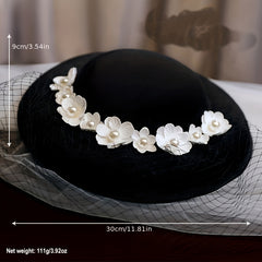 Vintage Fedora Cap French Veil Flower Hat Bridal Headwear