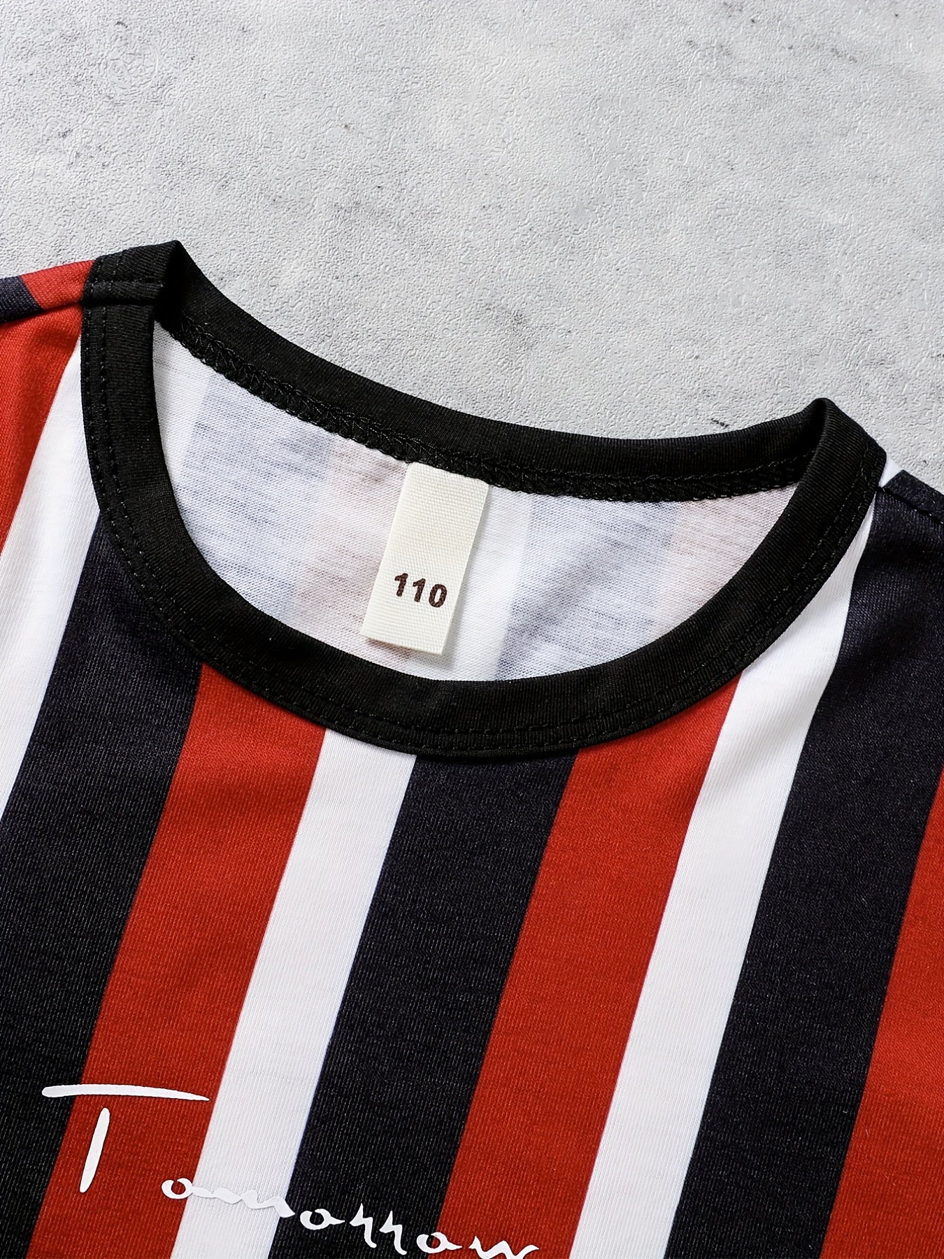 Boys Striped Outfit Short Sleeves Round Neck T shirt & Shorts Casual For Summer