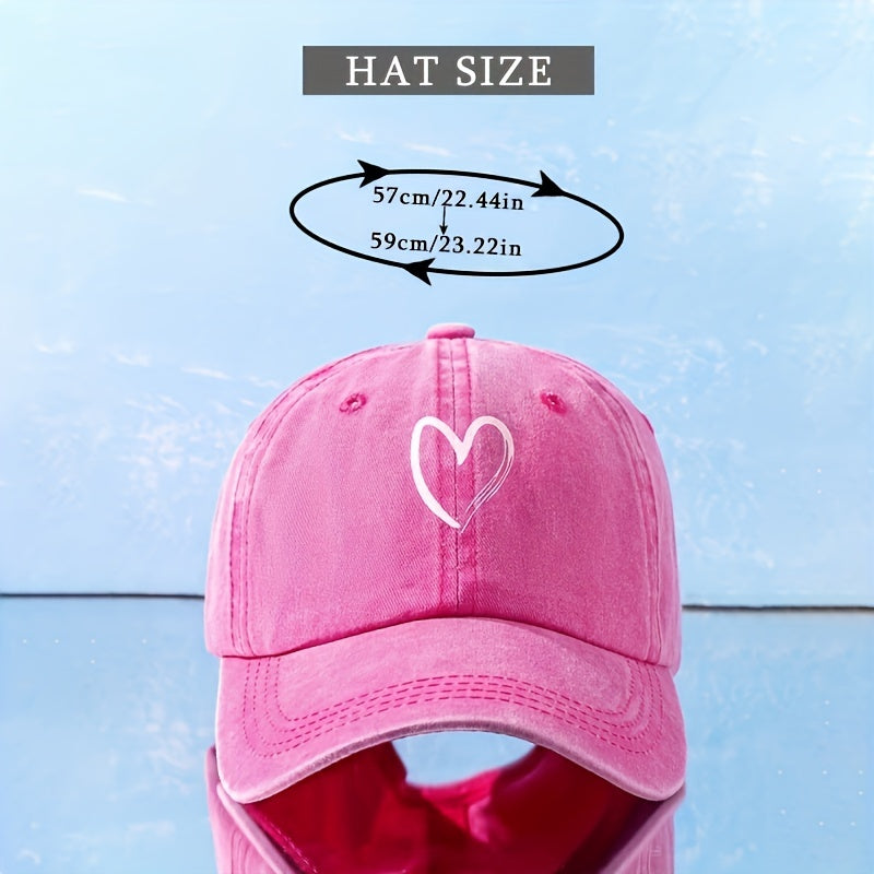 Heart Print Casual Baseball Cap Solid Dad Hats Lightweight Sun Hats