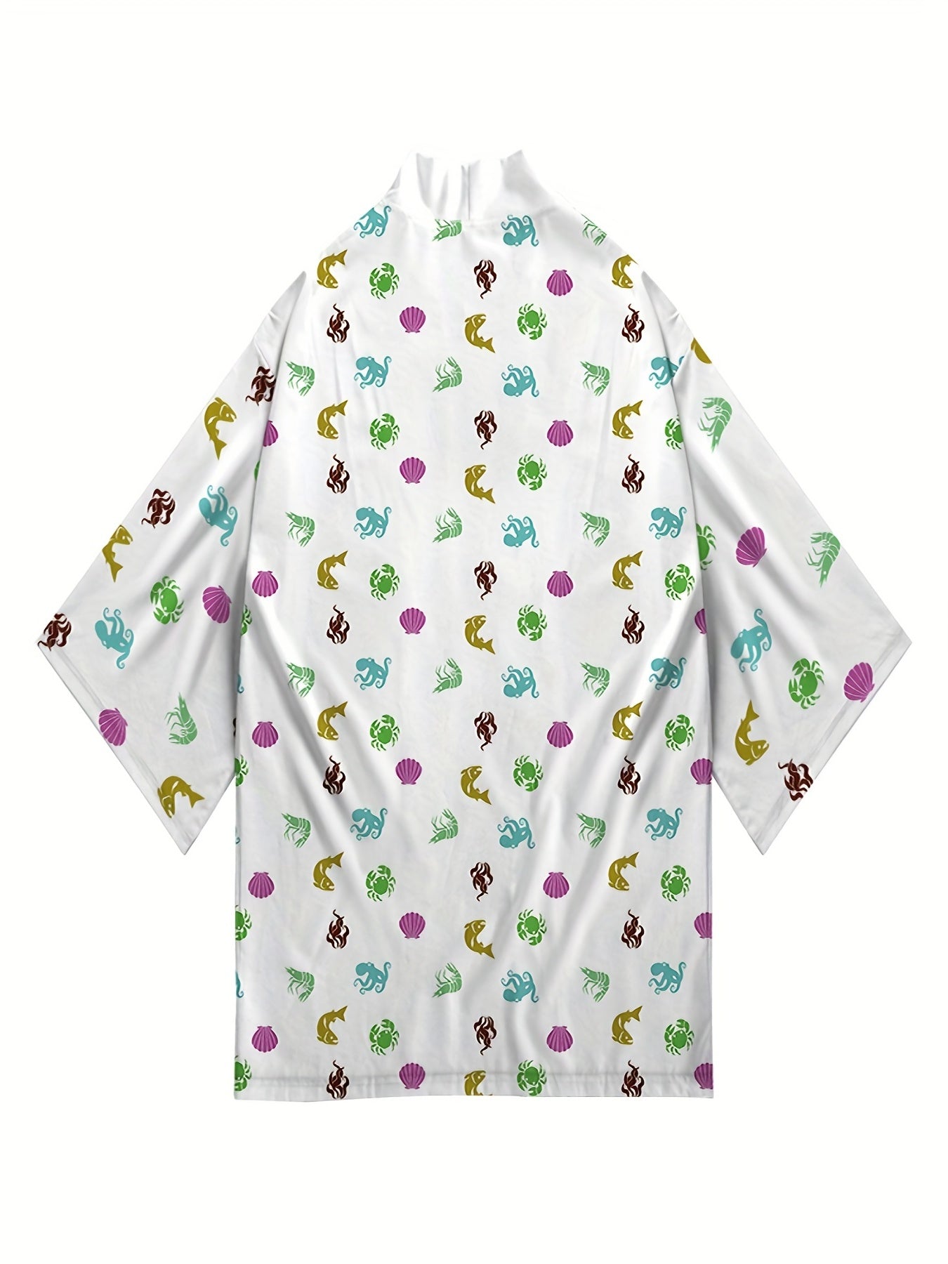Japanese Octopus Pattern Kimono Jacket V Neck Short Sleeve Coat