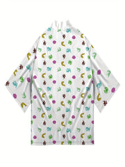 Japanese Octopus Pattern Kimono Jacket V Neck Short Sleeve Coat