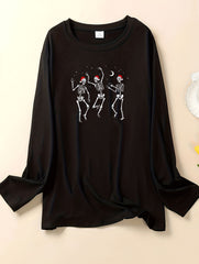 Plus Size Christmas Gothic Lounge Top Women's Plus Christmas Hat Skull Graphic