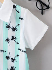 Boys Coconut Tree Print Collar Shirt Short Sleeve Kids Summer Tops