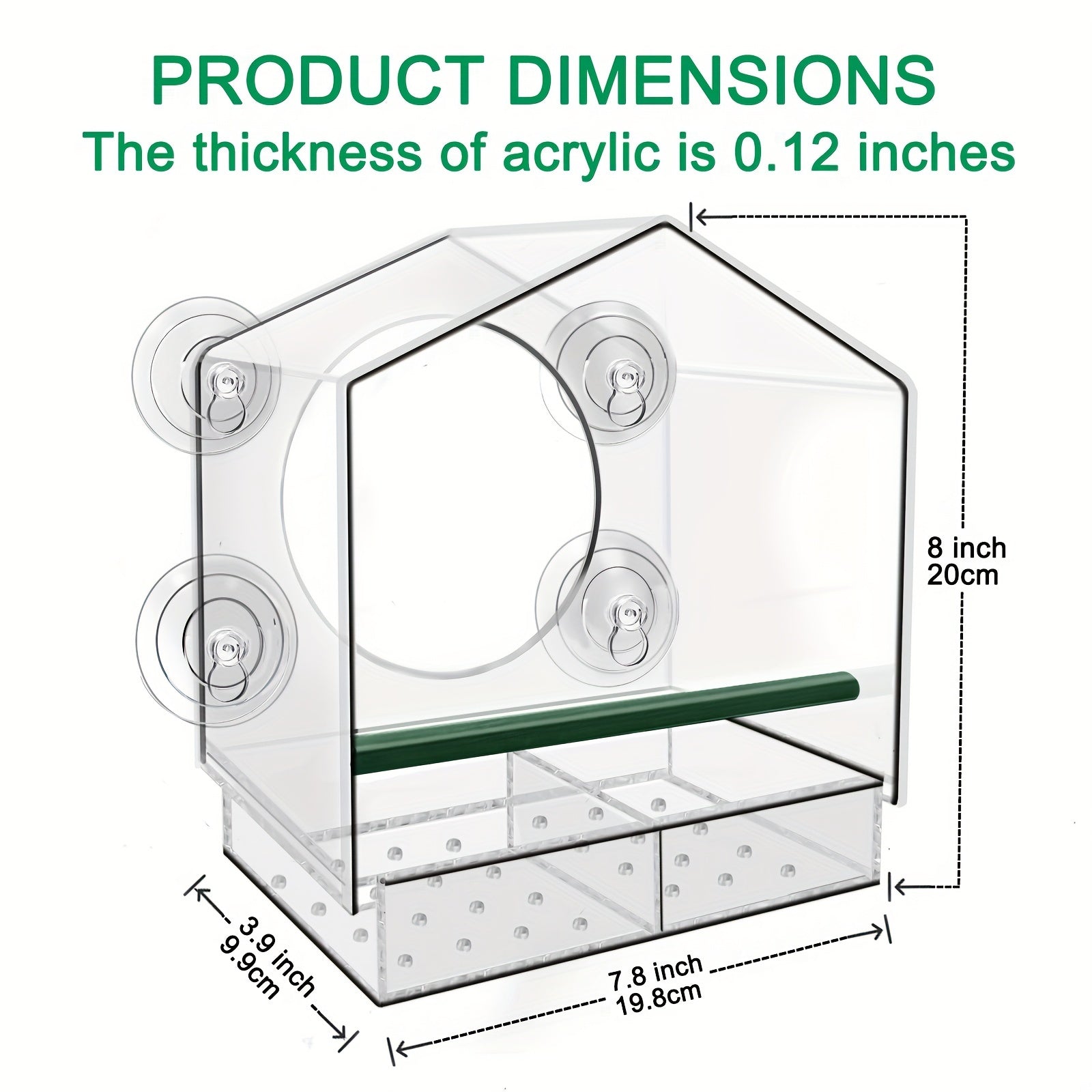Window Bird Feeder w/ Strong Suction Cups - 3 Compartment Tray