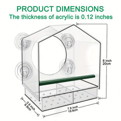Window Bird Feeder w/ Strong Suction Cups - 3 Compartment Tray