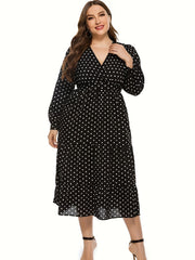 Dot Print Surplice Neck Midi Dress