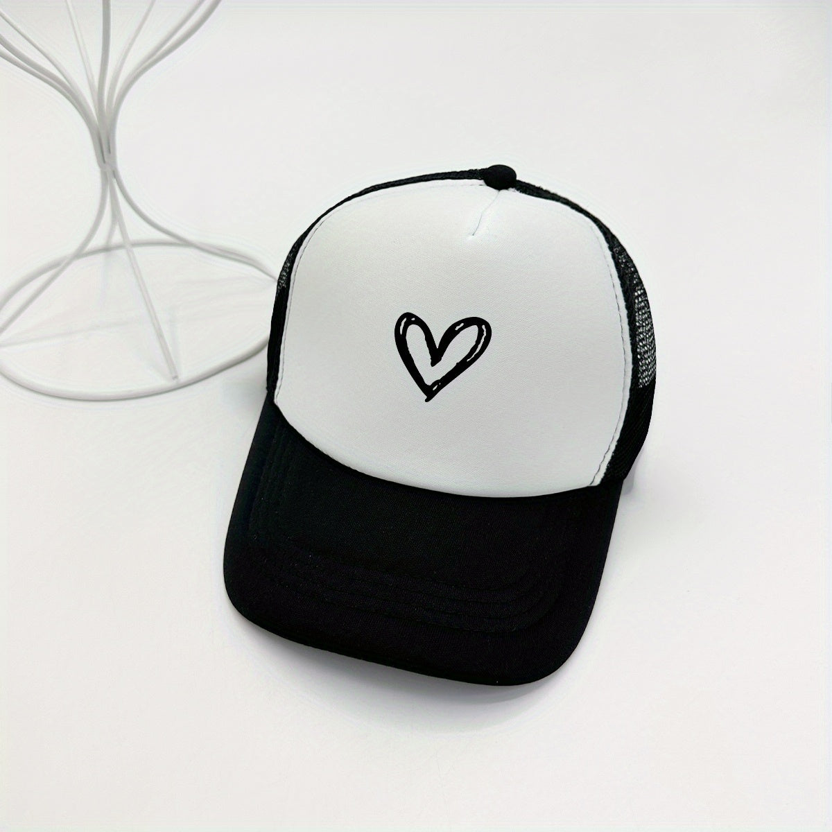 Heart Print Trucker Hat Baseball Cap Unisex Adjustable Couple Dad Hats