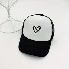 Heart Print Trucker Hat Baseball Cap Unisex Adjustable Couple Dad Hats