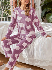 Cloud Print Pajamas Set Long Sleeve Top & Fuzzy Pants