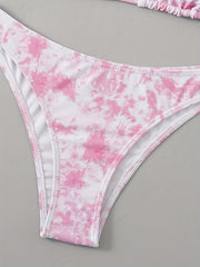 Tie Dye Triangle Bikini Set Halter V Neck Backless High Cut Two Piece Swimsuit