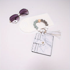 Chic Card Case with Bead Strap & Tassel Women's Coin Purse