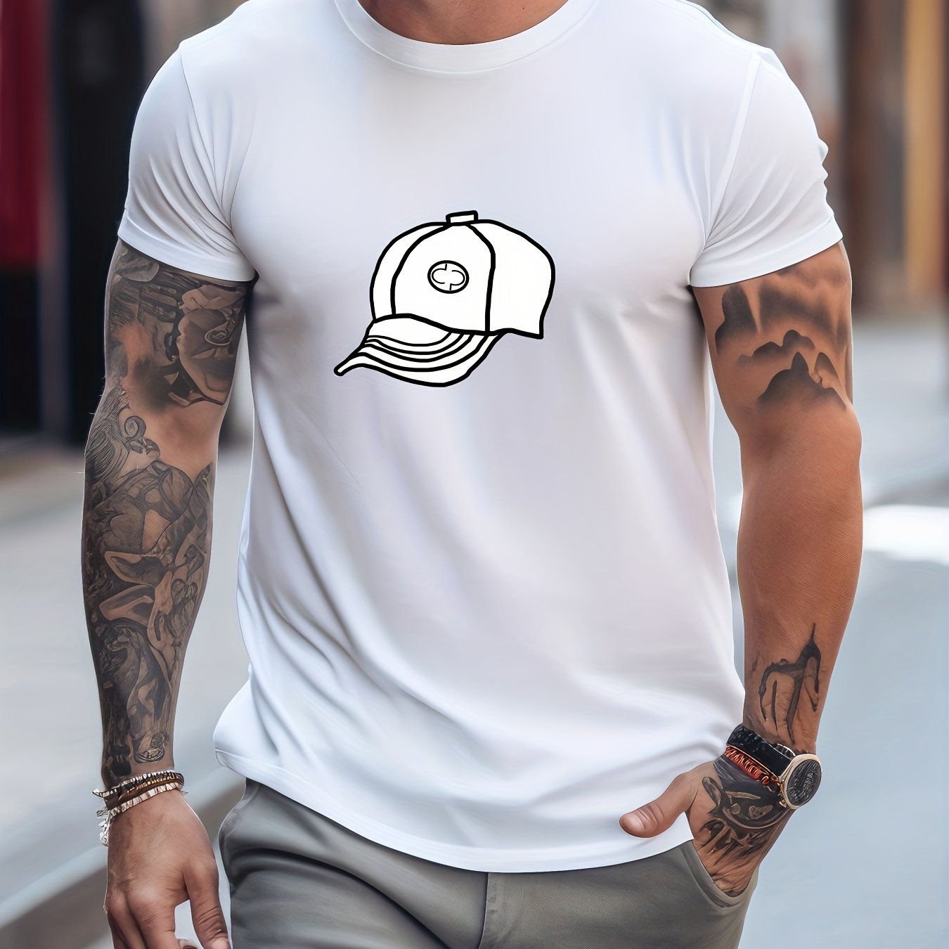 Men's Printed Leisure Sports T shirt Casual Stretch Tee Shirt