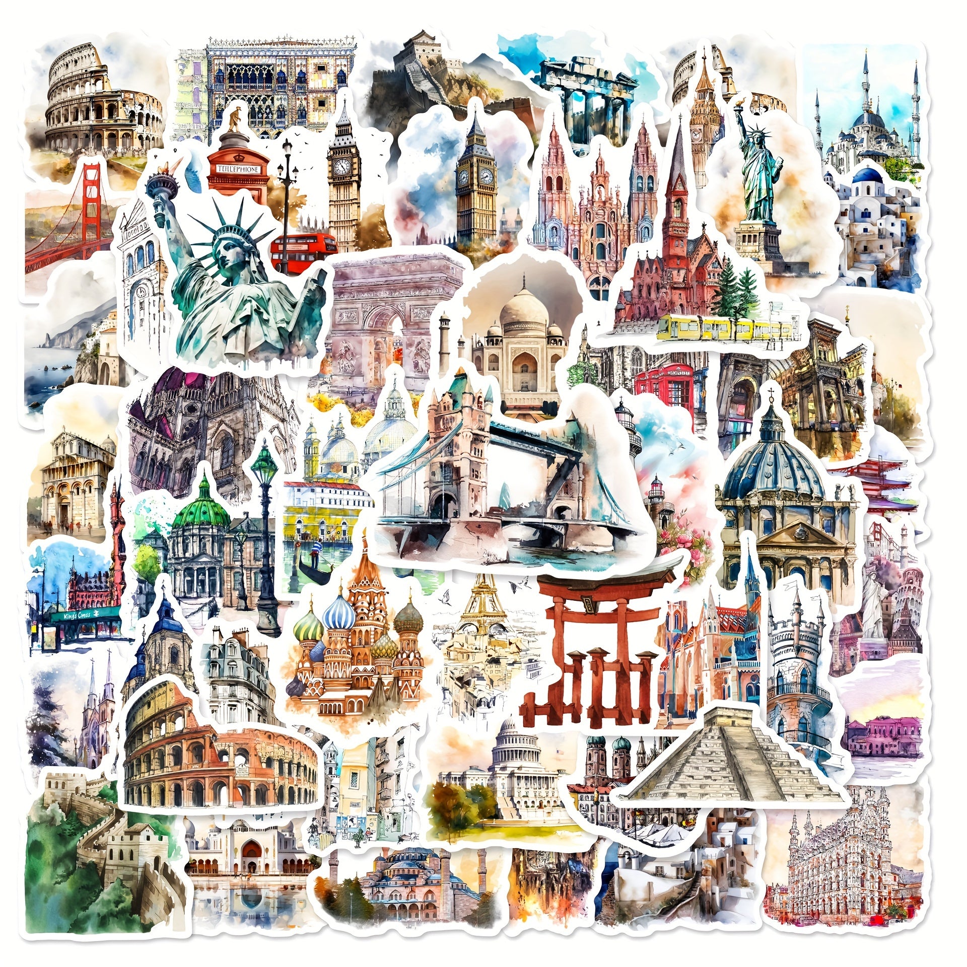 50pcs Architectural Scenery Graffiti Stickers Laptop Helmet Cup Decoration