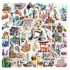 50pcs Architectural Scenery Graffiti Stickers Laptop Helmet Cup Decoration