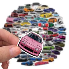 100 Cartoon JDM Car Doodle Stickers Waterproof Laptop Phone Decals