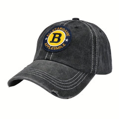 B Letter Embroidery Baseball Cap Washed Distressed Peaked Cap