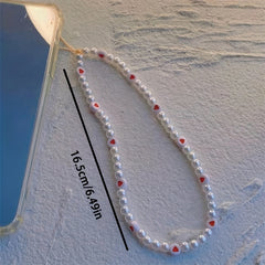 Resin Red Love Pearl Phone Lanyard Keychain for Girls