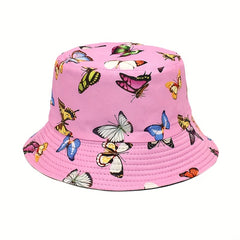 Butterfly Print Reversible Bucket Hat Casual Sunscreen Basin Hat