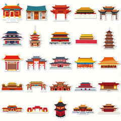 50pcs Chinese Ancient Architecture Mortise And Tenon Stickers