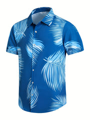 Leaf Pattern Hawaiian Shirt Men's Casual Allover Print Button Up Short Sleeve