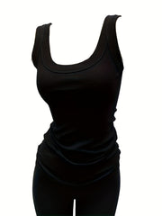 Ribbed Tank Top Scoop Neck Sleeveless Casual Summer Top