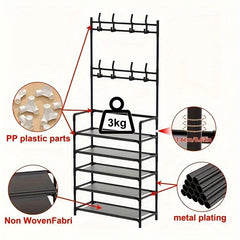 Coat and Shoe Storage Rack with Hat Rack