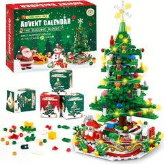 24 IN 1 Advent Calendar Christmas Tree Building Toys With Rotating Base