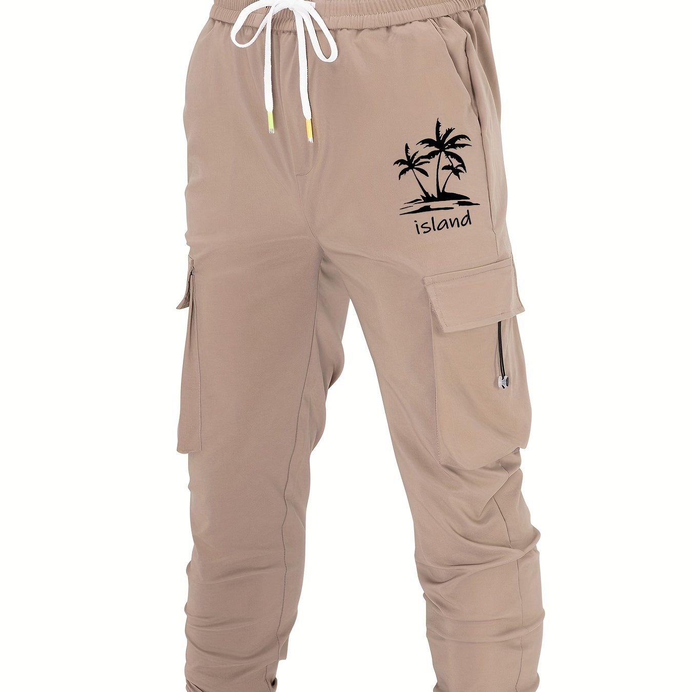 Tropical Island Print Cargo Pants Men's Casual Joggers Trousers