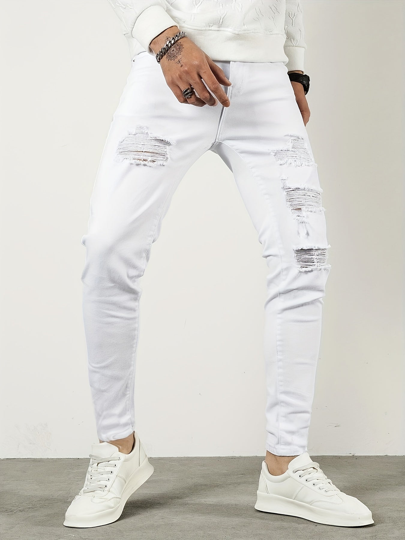 Men's Slim Fit Ripped Jeans Casual Street Style Denim Pants