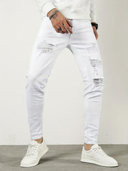 Men's Slim Fit Ripped Jeans Casual Street Style Denim Pants