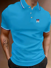 Men's Skull & Bone Polo Shirt Breathable Button Up Short Sleeve