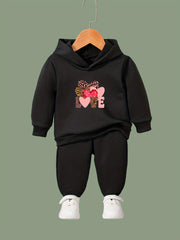 Love Pattern Long Sleeve Hooded Sweatshirt Girls Comfy Hoodies