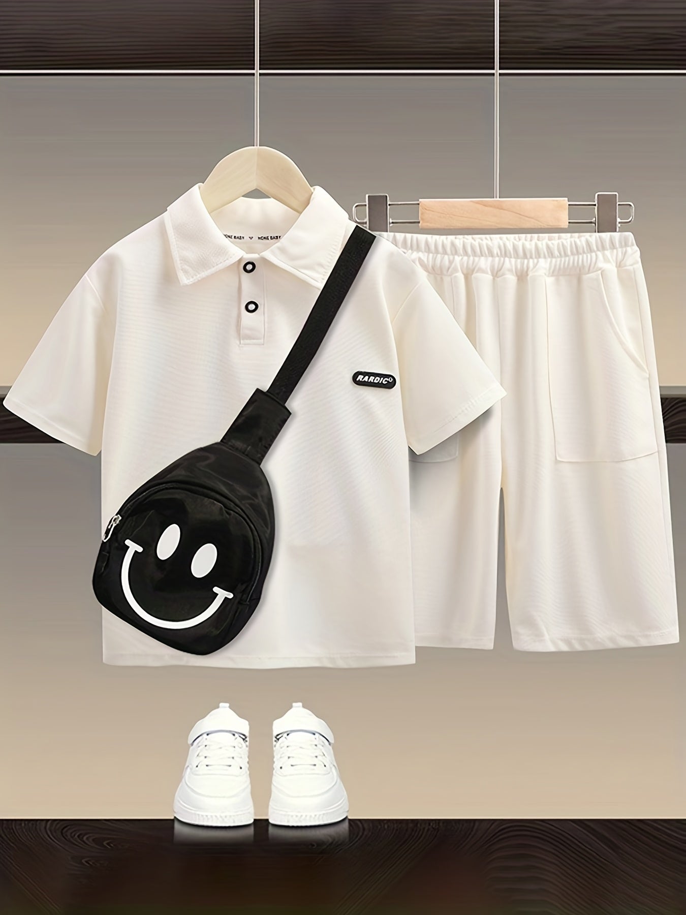 Boy's Polo Shirt & Shorts Set Solid Top Casual Outfits Kids Clothes