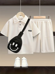 Boy's Polo Shirt & Shorts Set Solid Top Casual Outfits Kids Clothes